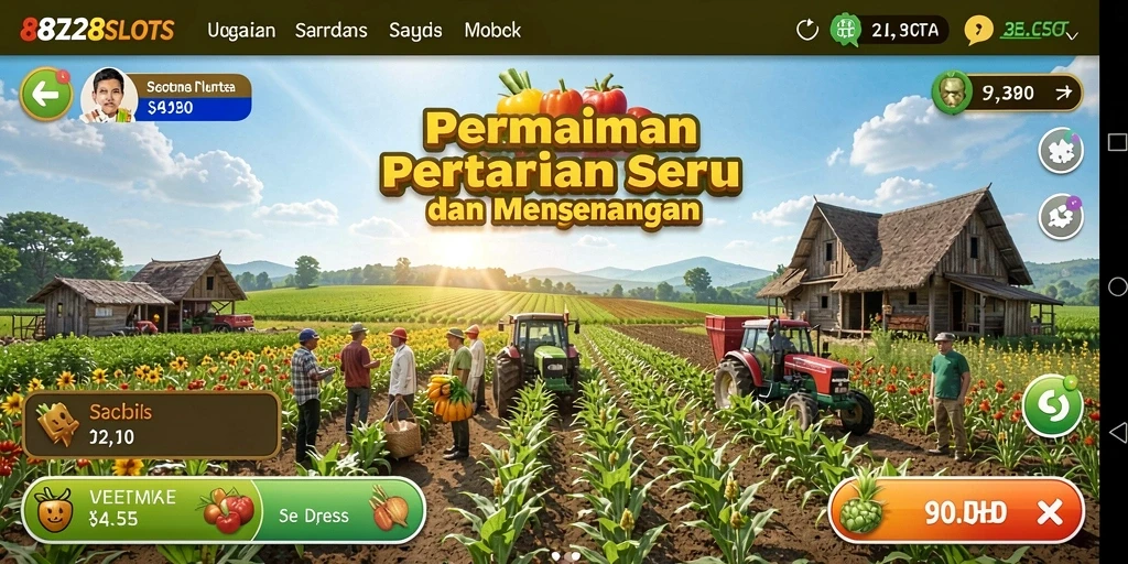Screenshot game 8728SLOTS menunjukkan gameplay bertani yang menarik.