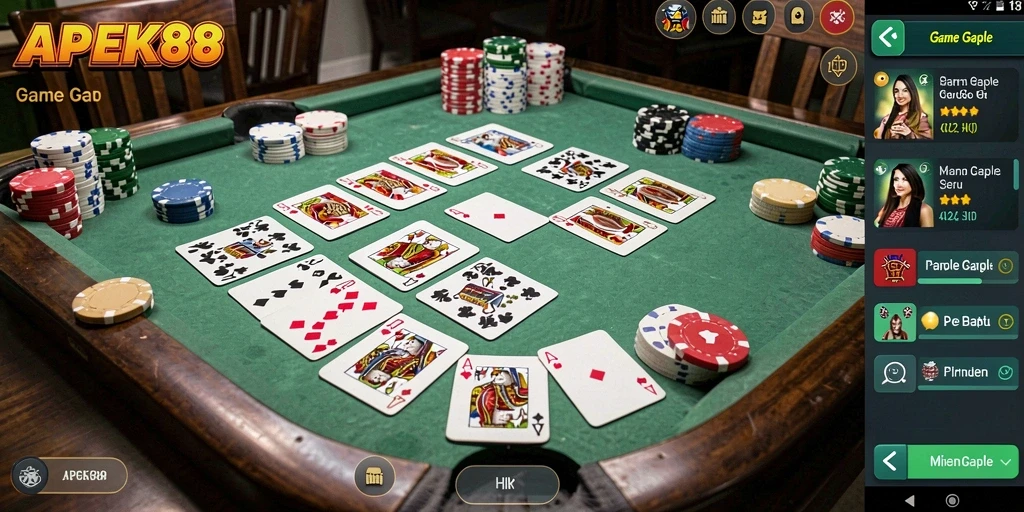 Tampilan gameplay seru APEK88 dengan fitur Gaple yang menarik.
