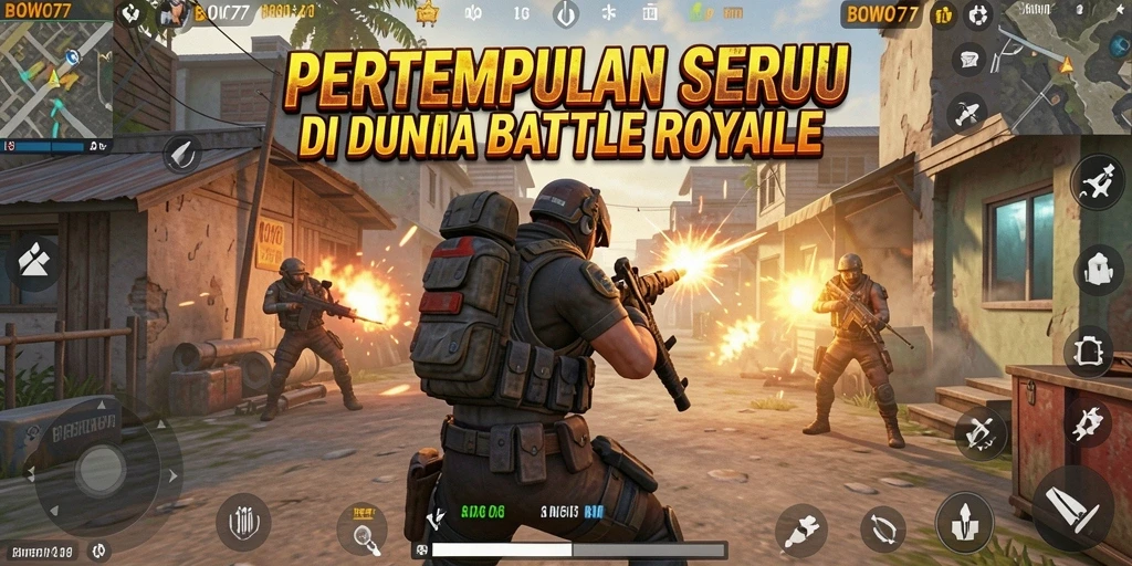 Screenshot BOWO77 menampilkan pertempuran seru dalam Battle Royale.