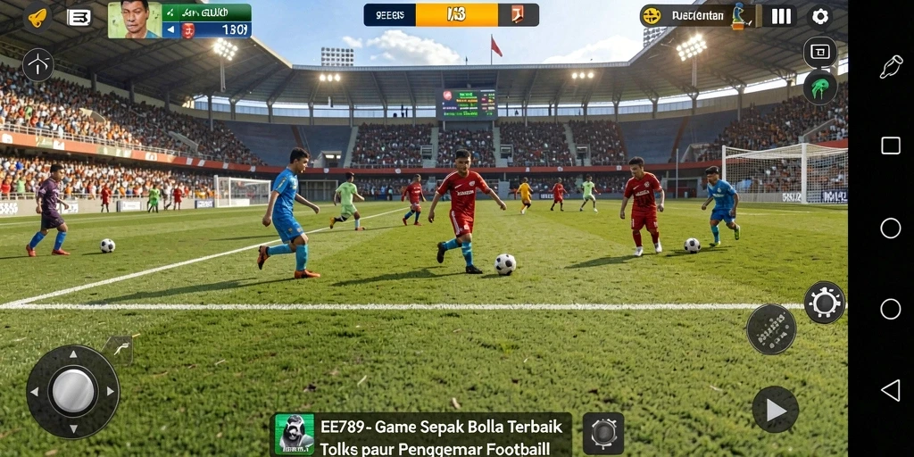 Tampilan gameplay intens di lapangan sepak bola.