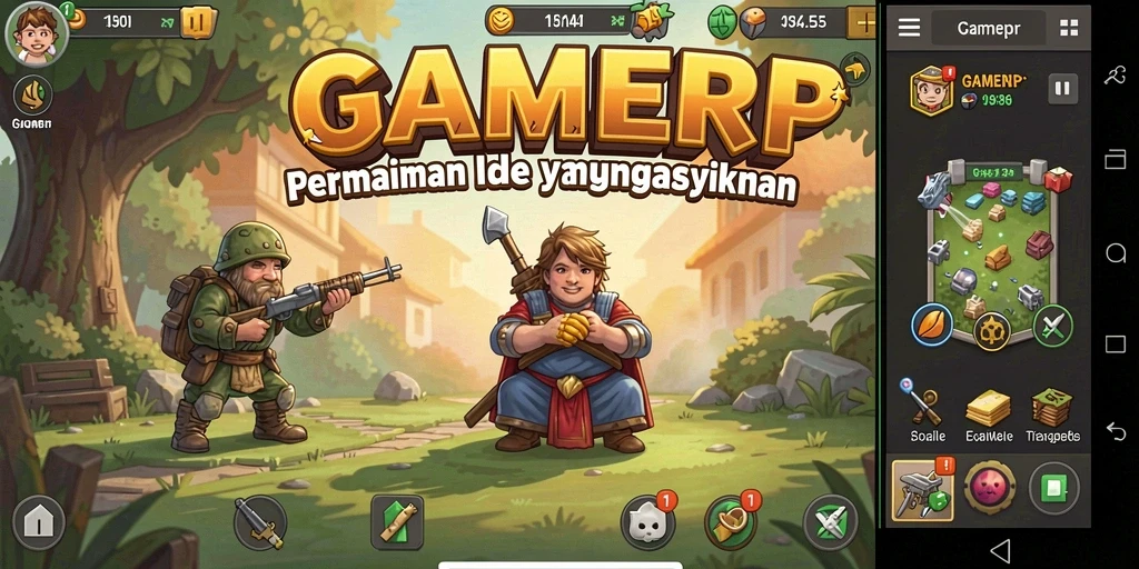 Tampilan screenshot utama GAMERP yang menunjukkan gameplay Idle yang menarik.