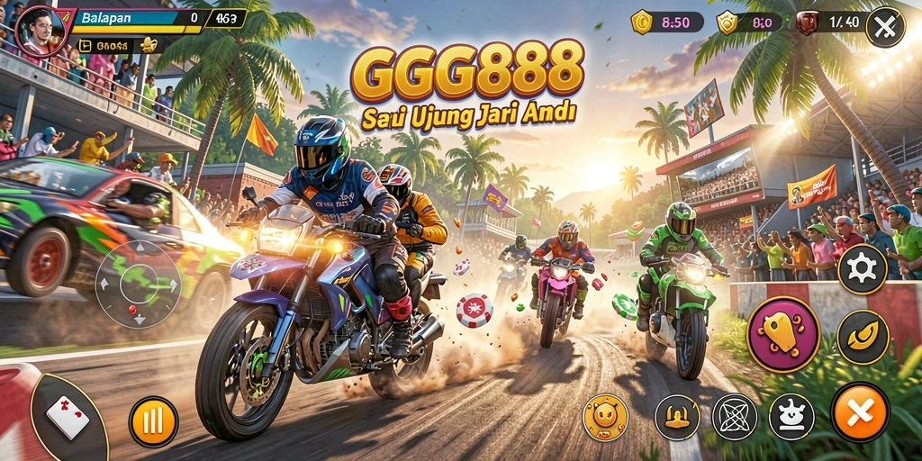 Screenshot utama GGG888 menampilkan balapan seru dengan grafik mempesona.