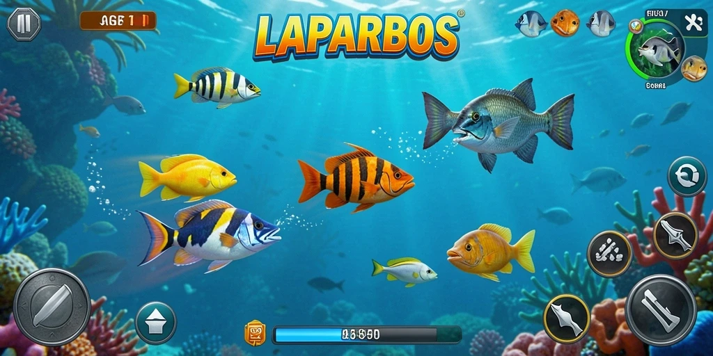 Screenshot gameplay LAPARBOS menampilkan serunya menangkap ikan.