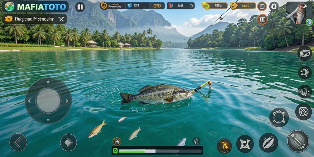 Tampilan gameplay MAFIATOTO yang menakjubkan saat menangkap ikan.