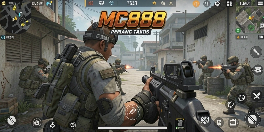 Screenshot gameplay <strong>MC888</strong> dengan aksi tembak-menembak yang intens.