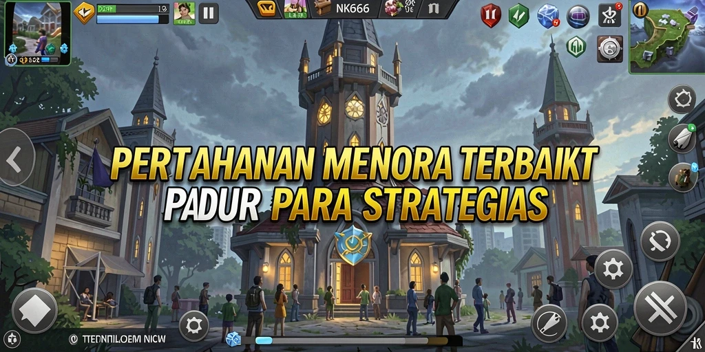 Tangkapan layar gameplay NK666 memperlihatkan pertempuran menara yang mendebarkan.