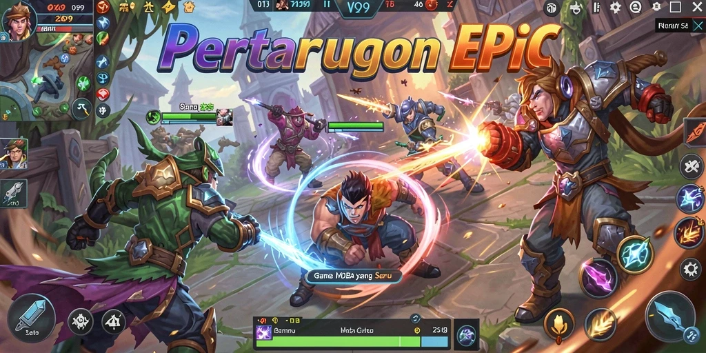 Screenshot aksi pertarungan seru dalam permainan OVO99 MOBA.