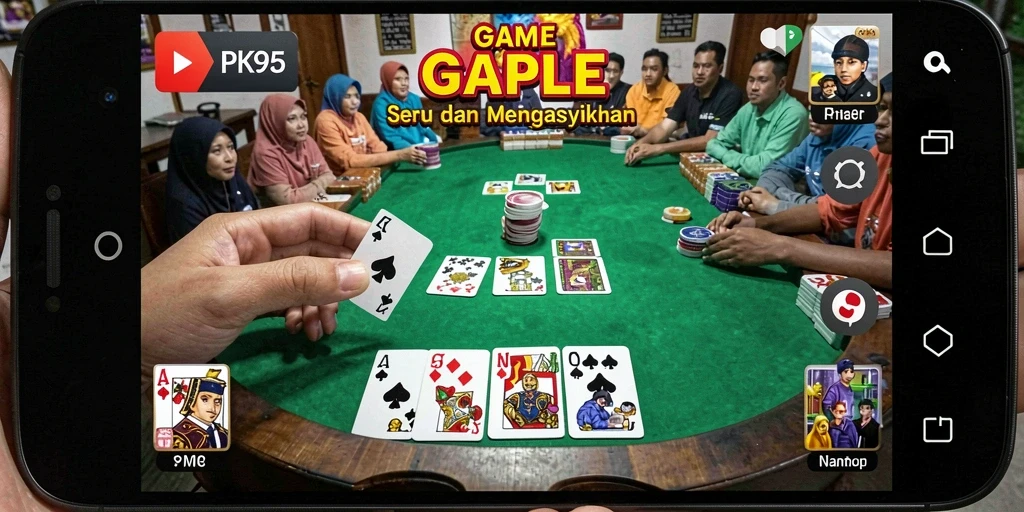 Screenshot gameplay PK95 menampilkan suasana seru permainan Gaple.