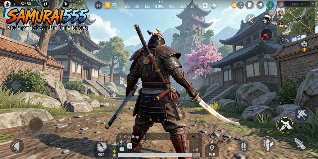 Screenshot utama <strong>SAMURAI555</strong> menampilkan aksi seru dalam dunia terbuka dengan grafik yang menakjubkan.