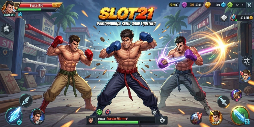 Tampilan menegangkan saat pertarungan dalam game Fighting SLOT21.